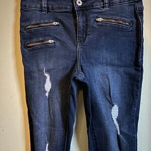 Jeaniology Dark Blue Stretchy Skinny Jeans Distressed Size 2